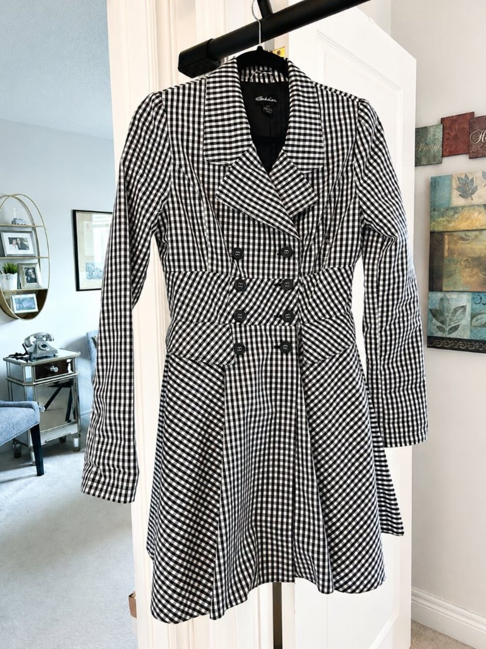 Seduction Black & White Gingham Fit & Flare Coat | Size S/P